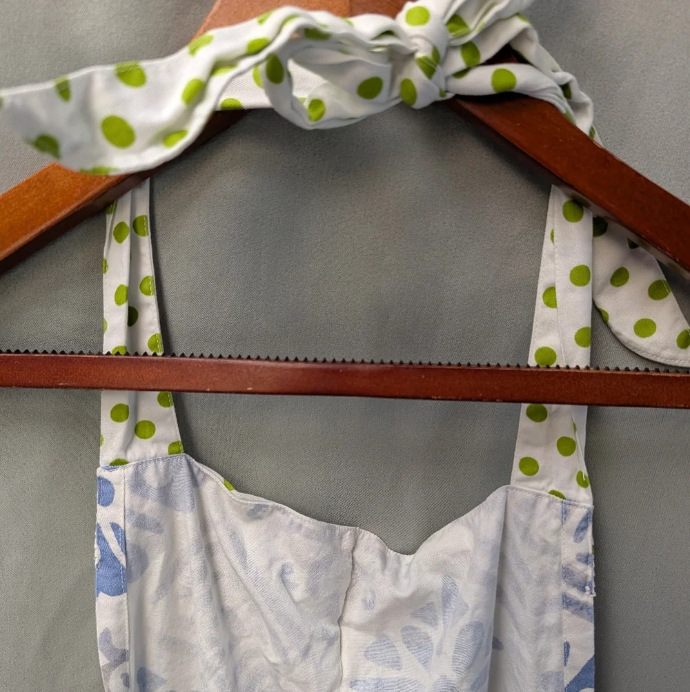 Martha Stewart Blue Floral and Green Dot Cotton Apron